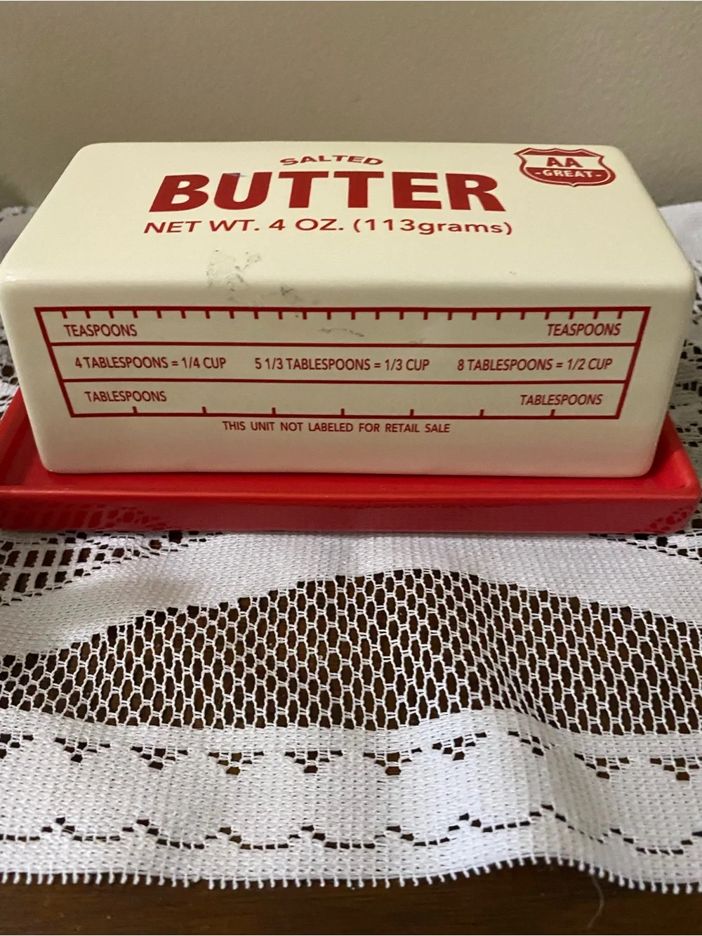 Cost Plus World Market Red & Cream Ceramic Butter Dish - Picture 4 of 7